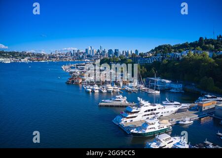 Boathouse Community sul lago Union, Seattle Foto Stock