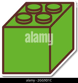 Disegno adesivo con illustrazione isolata verde del blocco Lego Illustrazione Vettoriale