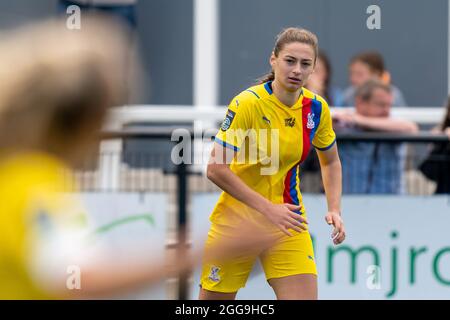 Bromley, Regno Unito. 29 agosto 2021. Lizzie Waldie (12 Crystal Palace) durante la partita del campionato fa Womens tra Crystal Palace e Bristol City a Hayes Lane, Bromley, Inghilterra. Meadow Park, Credit: SPP Sport Press Photo. /Alamy Live News Foto Stock