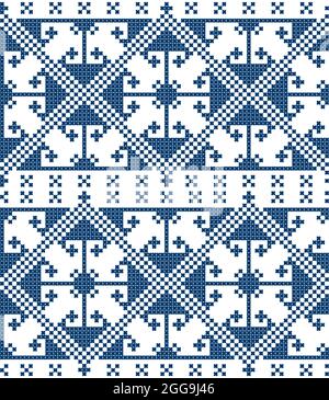 Zmijanje cross-stitch stile vettoriale arte popolare senza cuciture modello - tessuto o stampa design dalla Bosnia-Erzegovina Illustrazione Vettoriale