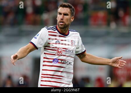 Milano, Italia. 29 agosto 2021. Kevin Strootman (Cagliari Calcio) durante AC Milan vs Cagliari Calcio, Campionato Italiano di calcio a a Milano, Italia, Agosto 29 2021 credito: Agenzia indipendente Foto/Alamy Live News Foto Stock