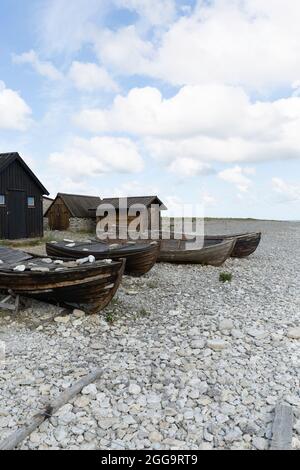 Vecchie capanne di pesca a Helgumannen, un antico villaggio di pescatori a Fårö, Svezia Foto Stock