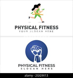 Palestra fisica allenamento sport wellness logo design Illustrazione Vettoriale