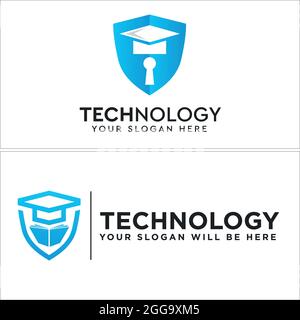 Logo tecnologico con tappo graduato con schermatura e vettore icona libro Illustrazione Vettoriale