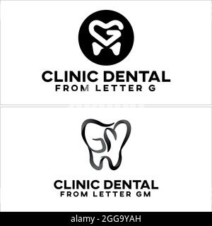 Logo della clinica dentale con modello di disegno vettore dentario Illustrazione Vettoriale