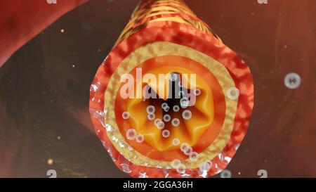 Illustrazione 3d dei sintomi dell'asma, trattamento, bronchiolo, rendering 3d Foto Stock