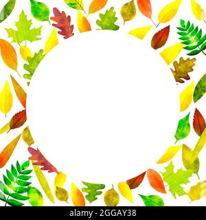 Autunnale cornice acquerello illustrazione con foglie Foto Stock