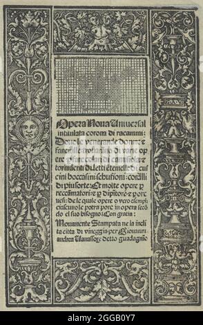 Opera Nova Universali intitulata Corona di racammi, title page (recto), [1530]. [Da un lavoro sul ricamo]. Foto Stock