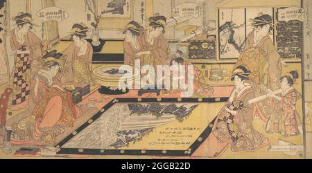 Un'immagine votiva da donare al Kannon di Asakusa (Asakusa Kannon ho kakegaku no zu), di Takigawa dell'Ogiya, Kamuro Menami e Onami, con Tomikawa, Kumegawa, Tamagawa, Tsugawa, Utagawa, e Kiyokawa, ca. 1800. Foto Stock