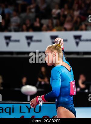 Melbourne, Australia. 15 dicembre 2014. Jonna Adlerteg dalla Svezia visto durante la Melbourne Artistic Gymnastics World Cup alla John Cain Arena. Credit: SOPA Images Limited/Alamy Live News Foto Stock