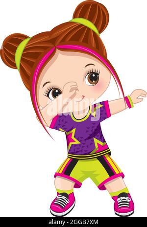 Cucciolo piccola ragazza dabbing. Redheaded Little Girl Dancing Hip Hop. Vettore dabbing Girl Illustrazione Vettoriale