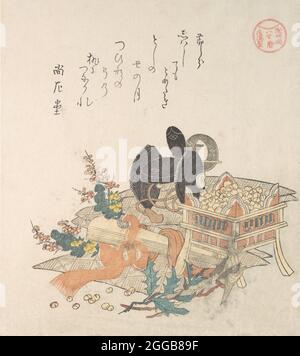 &#x201c;Beans for tossing during Setsubun Exorcism Ceremony,&#x201d; from the series ISE Calendars for the Asakusa Group (Asakusa-gawa ISE goyomi) from the Spring Rain Collection (Harusame shu), vol. 2 , 1810s. Foto Stock