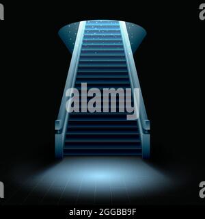 Una scala che sale dall'oscurità alla luce luminosa. Illustrazione vettoriale. Illustrazione Vettoriale