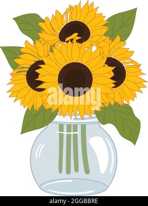 Bel mazzo di girasole in vaso di vetro Mason Illustrazione Vettoriale