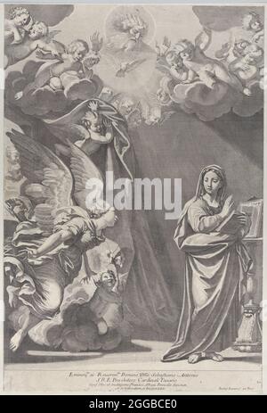 L'Annunciazione, con Gabriele e altri angeli a sinistra e Dio Padre in alto, 1687-1717. Foto Stock