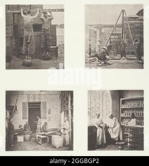 Tè arrotolanti profumati di pannolino e di Gunpowder; tè di pesata per l'esportazione; una casa del tè, Canton; UNA sala per la degustazione del tè, Canton, c. 1868. Un'opera fatta di collotipo, pl. xxi dall'album "Illustrations of china and its people, volume i" (1873). Foto Stock