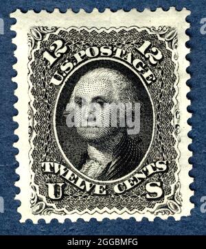 12c Washington re-Issue singolo, 1875. Inutilizzato; perf 12; ristampa del 1861-66; senza grill; nel 1875, i funzionari del Dipartimento postale hanno deciso di esporre campioni di tutti i francobolli precedentemente emessi alla Centennial Exposition di Philadelphia l'anno successivo. Poiché ciò richiedeva una stampa speciale, il reparto ordinava copie extra per la vendita ai raccoglitori di francobolli. Foto Stock