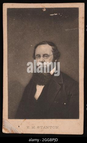 Ritratto di Edwin McMasters Stanton (1814-1869), prima del 1869. Incisione. Foto Stock