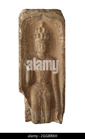 Frammento di Guanyin di Eleven Heads, dinastia Tang, 703. Foto Stock