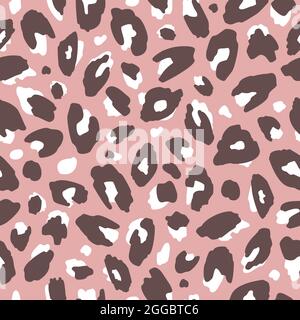 Design leopardo rosa, marrone, bianco disegnato a mano. Pattern vettoriale senza giunture Illustrazione Vettoriale