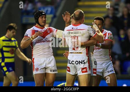 Lewis Dodd (21) di St Helens celebra la sua prova Foto Stock