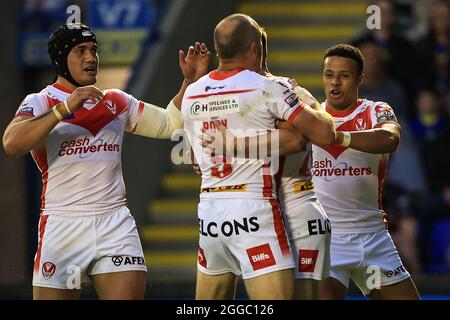 Lewis Dodd (21) di St Helens festeggia la sua prova, il 30/2021. (Foto di Mark Cosgrove/News Images/Sipa USA) Credit: Sipa USA/Alamy Live News Foto Stock