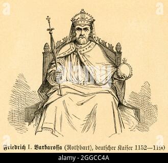 Europa, Frankreich, Grand Est, Hagenau, Friedrich I. Barbarossa , Motiv aus : " Die Kirche Christi in Bild und Wort " , von Christlieb Gotthold Hottinger, Verlag von Volksblatt (Volksblatt Verlag) , Straßburg im Elsaß , 1878 . / Europa, Francia, Grand Est, Haguenau , Federico i Imperatore Sacro Romano, immagine da : " Die Kirche Christi in Bild und Wort " ( la chiesa Cristo in immagine e parola ) , di Christlieb Gotthold Hottinger, casa editrice Volksblatt , Strassburg - Elsass , 1878 . Foto Stock