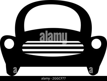 Illustrazione vettoriale dell'icona bianca e nera della sagoma di un'auto dalla parte anteriore Illustrazione Vettoriale