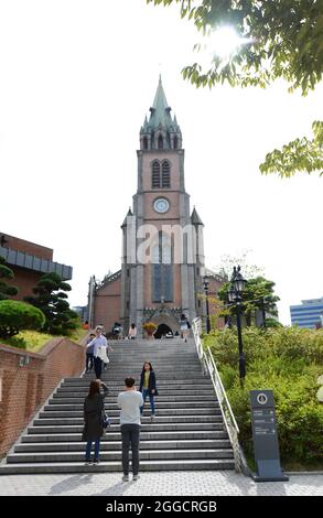 La Cattedrale di Myeongdong a Seoul, Corea del Sud. Foto Stock