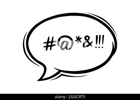 Bolla del discorso giurata censurata con simboli. Parole giurate disegnate a mano nella bolla di testo per esprimere insoddisfazione e amaro umore. Illustrazione vettoriale Illustrazione Vettoriale