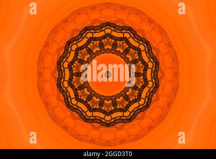 Schema caleidoscopico poligonale arancione, composto da triangoli. Sfondo geometrico in stile Origami con sfumatura. Design triangolare per il tuo autobus Foto Stock