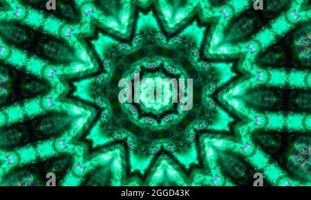 Disegno geometrico verde, Mosaico di un caleidoscopio, sfondo mosaico astratto, sfondo futuristico colorato, modello geometrico. Foto Stock