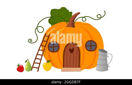 Cute casa di zucca, illustrazione d'autunno Illustrazione Vettoriale
