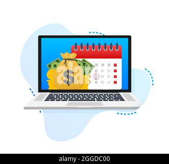 Giorno fiscale. Concetto di data di pagamento o Payday prestito come un calendario con soldi. Illustrazione vettoriale Illustrazione Vettoriale