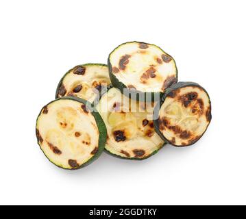Gustoso zucchine grigliate su sfondo bianco Foto Stock