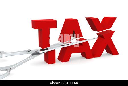 Forbici taglio la parola di imposta, rendering 3D Foto Stock