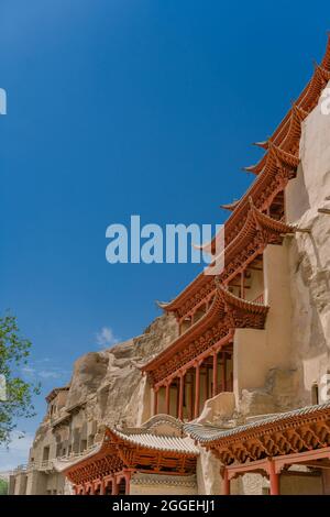 L'esterno delle grotte di Mogao a Dunhuang, Cina. Foto Stock