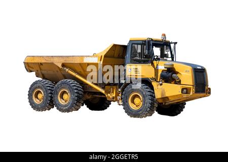 John Deere 250D giallo costruzione dumper articolato veicolo pesante Cut out sfondo bianco Foto Stock