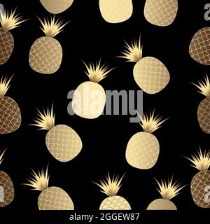 Frutta esotica su sfondo bianco. Fondo senza cuciture con ananas su sfondo bianco motivo giallo ananas Illustrazione Vettoriale