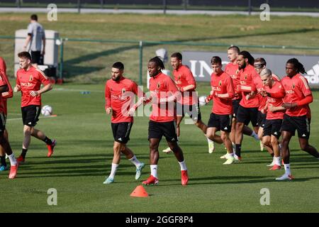 I giocatori del Belgio hanno mostrato durante una sessione di allenamento della squadra nazionale belga di calcio Red Devils per preparare tre partite di qualificazione per il Worl 2022 Foto Stock