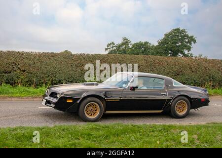 Anni '1978 70 anni '70 American Pontiac Black-and-Gold Trans AM in rotta per la mostra d'auto classica di agosto di Capesthorne Hall, Cheshire, Regno Unito Foto Stock