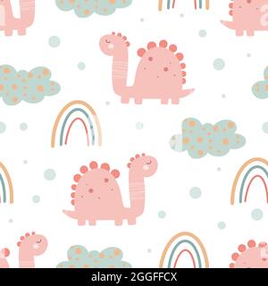 Simpatico motivo dinosauro - disegno a mano di dinosauro infantile senza cuciture modello. Illustrazione vettoriale Illustrazione Vettoriale