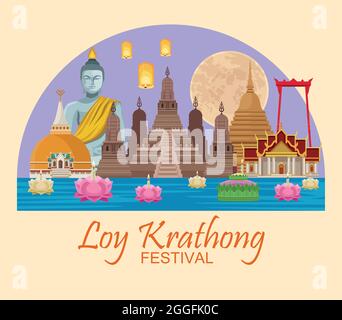 loy krathong festival Illustrazione Vettoriale