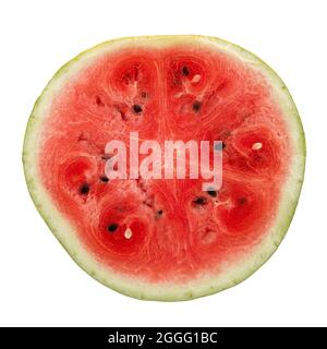 metà del cocomero fresco isolato su sfondo bianco, vista dall'alto Foto Stock