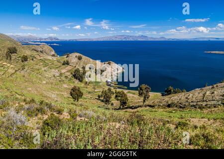 Isla del Sol (Isola del Sole) nel lago Titicaca, Bolivia Foto Stock