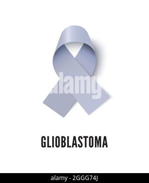 Illustrazione del vettore del nastro di consapevolezza del cancro del glioblastoma isolato su sfondo bianco. Nastro di seta grigio vettoriale realistico con anello Illustrazione Vettoriale