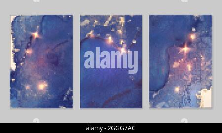 Astratto blu navy e oro fluido arte alcol motivo inchiostro con struttura in marmo Illustrazione Vettoriale