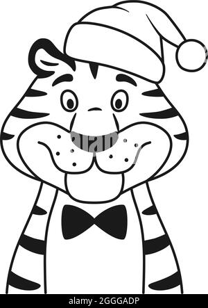 Carino tigre cartoon. Contorno bianco e nero. Illustrazione Vettoriale