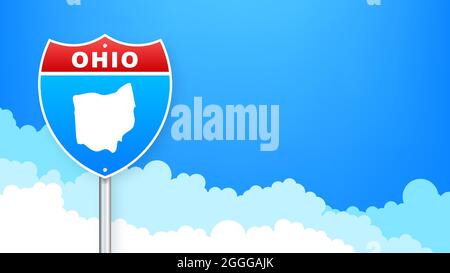 Mappa dell'Ohio sul cartello stradale. Benvenuto nello stato dell'Ohio. Illustrazione vettoriale. Illustrazione Vettoriale
