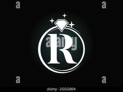 Lettera iniziale del monogramma R in un cerchio con il diamante. Logo Diamond Ring. Logo gioielli design concetto. Moderno logo vettoriale per le aziende Illustrazione Vettoriale